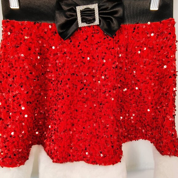 Holly & Cupid Women's Junior 13 Mrs. Claus Sequin Faux Fur Skirt NWOT - Picture 2 of 8